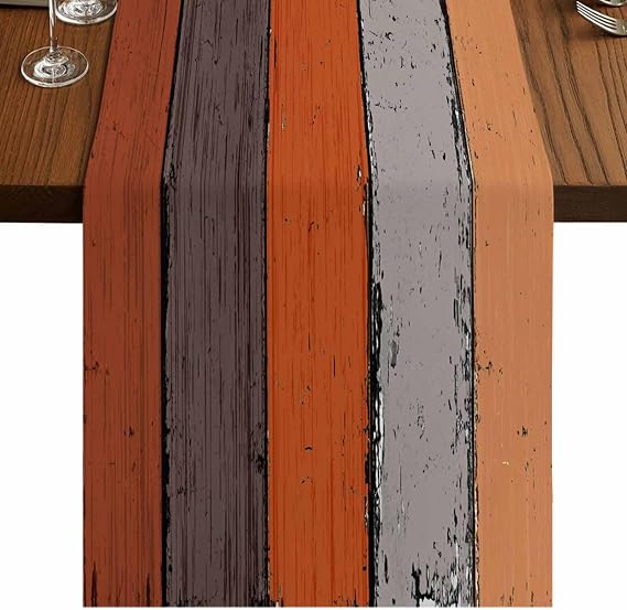 Vandarllin Table Runners 14X48 Inches Long, Ombre Burnt Orange Gray,Cotton Linen Farmhouse Retro Rustic Barn Wood Texture Tablecloths Non-Slip Party Table Decorations for Kitchen,Home,Dining,Outdoor,