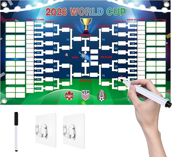 World Cup Football 2026 interactive Foldable Poster Handwritten Watercolor Pen Team Information and World Cup Football Match Schedule Chart Bedroom