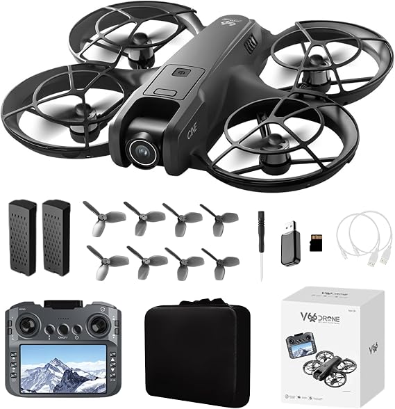 RC Drone with HD Camera for Adults Beginners, FPV Drones with Screen on Controller, Brushless Motor, Intelligent Flight, Gesture Control, 3D Flip, One Key Start, Optical Flow Positioning, Headless Mode, Remote Control Quadcopter Beginner-Friendly Hobby Drones with Propeller Guard Aircraft Gifts for Adults Indoor Outddor Video Shooting (Black)
