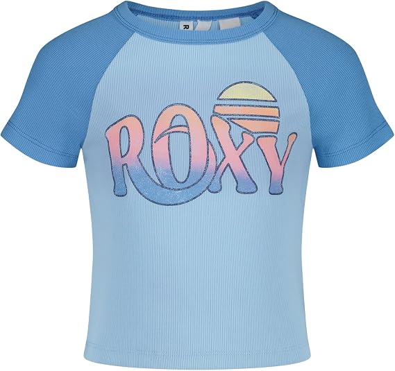 Roxy Girls' Short Sleeve Snug Fit Ribbed Tee, Crew Neck Graphic T-Shirt, Soft & Comfortable