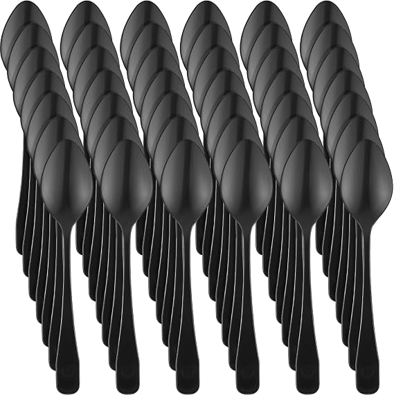 Nuogo 500 Pcs Black Mini Spoons for Desserts 3.7 Inch Small Plastic Spoons