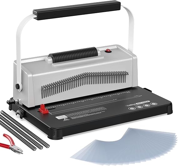 Spiral Coil Binding Machine, Homeschool Manual 46 Hole Punch, Spiral Binder with Electric Coil Insert, Professional and Customizable Binding for Book Press, Paper, Folder Book, Grey