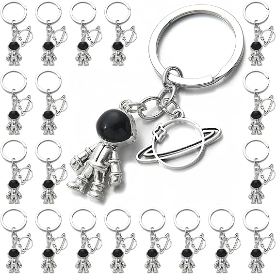 PHAETON 20PCS Robot Keychains Men Creative Spacemen Key Chain Space Robot Key Ring for Space Favors Lover Gifts Office Backpack Purse Charm, Silver, 4inch