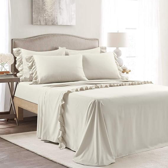 Lush Decor Reyna Ruffle Sheet Set 4 Piece Set Twin, Wheat - Twin Sheets Beige - Kids Bed Sheets - Twin Size Bed Sheet Set - Coquette Bedroom Decor