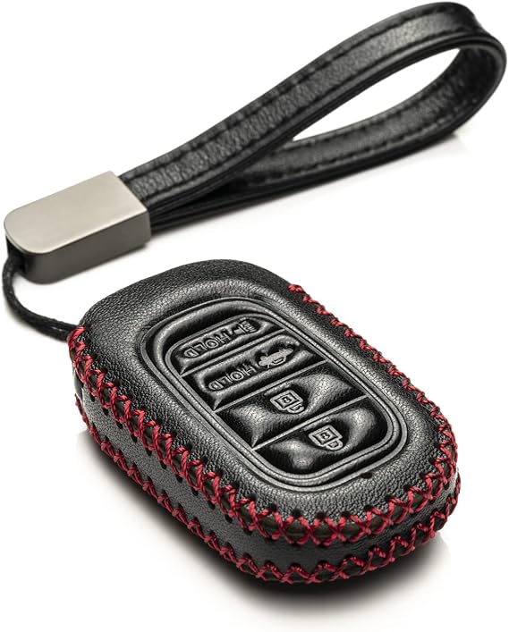 Vitodeco Leather Key Fob Case Compatible with Honda Civic, Civic Hatchback, Accord, HR-V, CRV, Pilot, Passport 2023 - 2026 (4-Button, Black/Red)