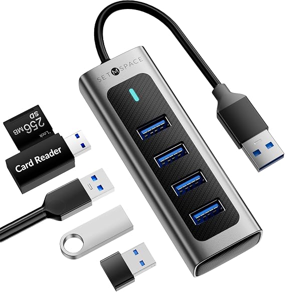 USB Hub 3.0, USB Splitter with 4 Port USB 3.0 5Gbps Data Transfer, USB Port Expander Aluminum with USB-A Cable 5.9in for Laptop