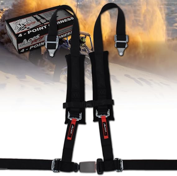 (Black) 4 Point Harness - 2 Inch Webbing and Padding - Sternum Strap (Single)