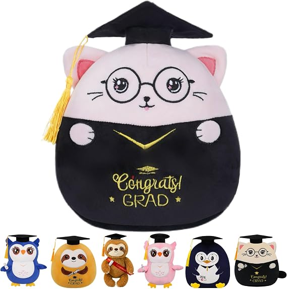 Graduation Plush Cat Stuffed Animal - Pink Cat Stuffed Animals with Graduation Cap Gown Perfect Graduation Gifts 2026 Grad for Girl Boy Men Women 8 Inch