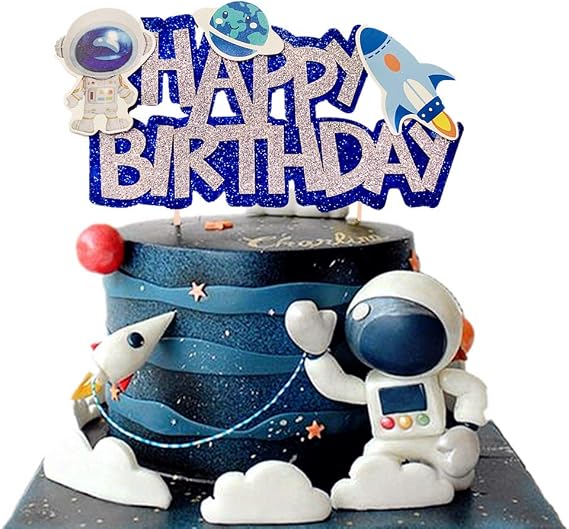 JeVenis Space Birthday Cake Topper Astronaut Birthday Cake Decoration | Space Birthday Cake Topper - Cupcake & Rocket Decoration - Astronaut Cake Decoration