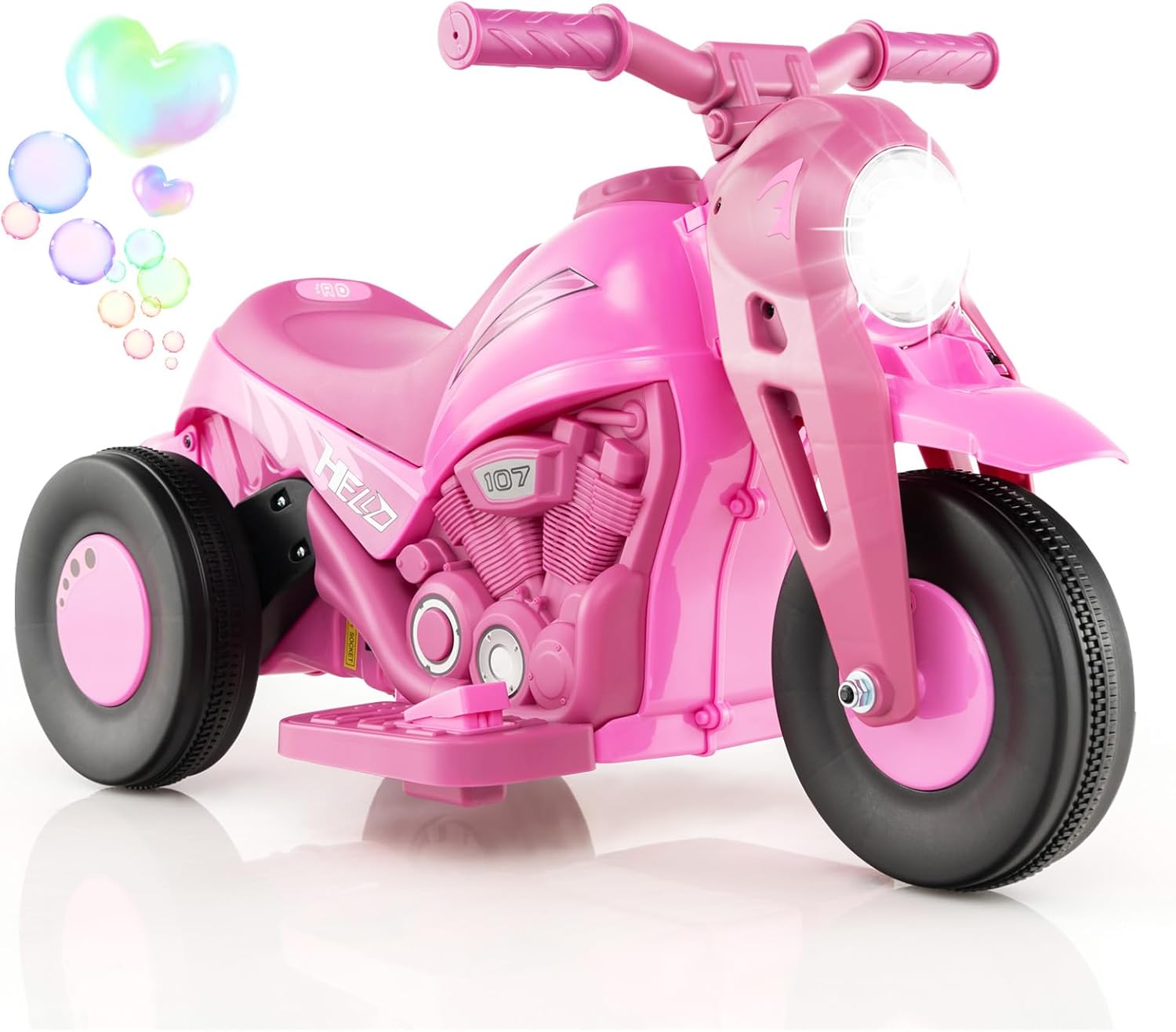 GYMAX Kids Electric Motorbike, 6V Ride on Motorcycle with Bubble Maker, Music, Headlights, Forward & Backward, 3 Wheels Children Motor Bike for 3 Years Old Boys Girls Pink