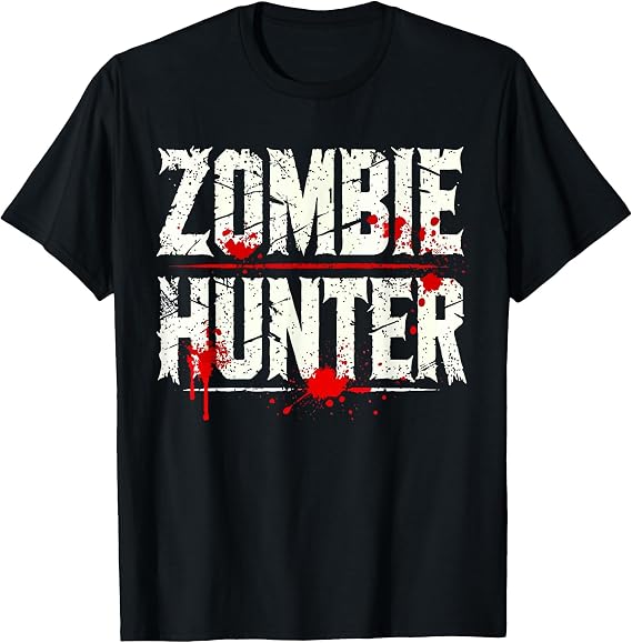 Zombie Hunter Blood Splatter Typography T-Shirt