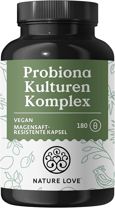 NATURE LOVE® Probiona cultures complex - 20 bacterial strains + organic inulin - 180 gastro-resistant capsules - high-dose: 20 billion CFU per daily dose - vegan produced in Germany