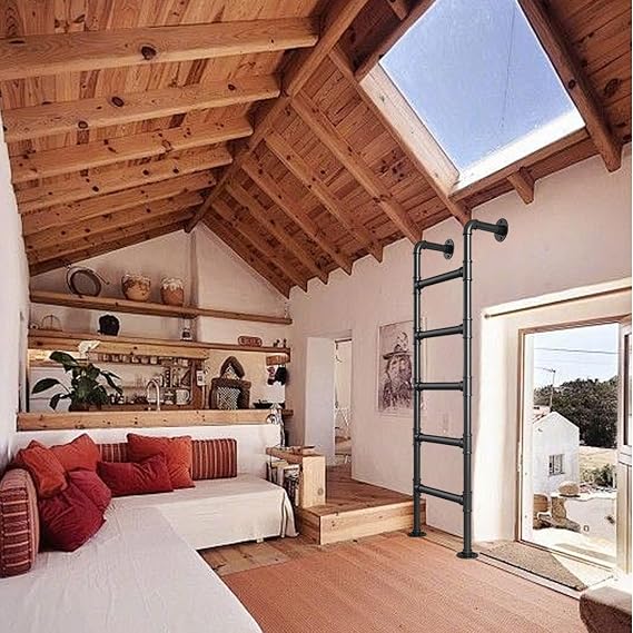 Loft Attic Ladder, Emergency Egress Ladder for Basement Wall Mounted Step Ladder for Bunk Bed RV, Window Well Egress Ladder Fire Escape, Climb Ladder 3.3-9.8ft(2.7m/8.9ft/106in)