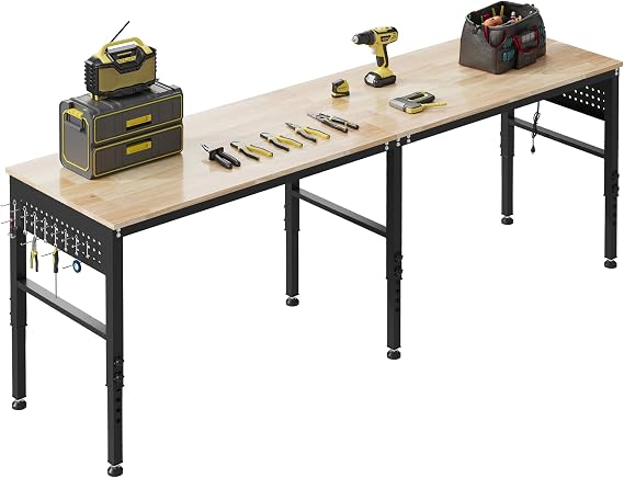 96" Adjustable Heavy Duty Workbench with Power Outlets & Pegboard