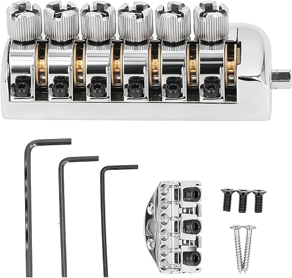 Headless Guitar Bridge Tailpiece Metal 6 String Saddle Headless String Lock with Worm Involved String Device, Locking Lock Nut for Instrument Accessories(Silver)