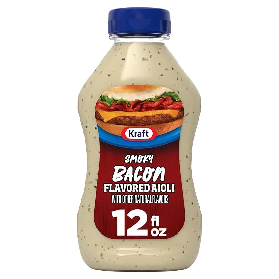 Kraft Smoky Hickory Bacon Flavored Aioli, 12 fl oz Bottle | Creamy Aioli with Smoky Bacon Flavor, Dip, Dunk or Drizzle on Burgers, Sandwiches & Fries, the Perfect Condiment