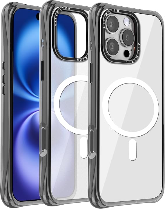 Custom DIY Magnetic Phone Case for iPhone 16 Pro Max 6.9" Transparent Military-Grade Shockproof Back Cover Personalized Photo/Text Design, Gifts for Family Clear Protective Case Black