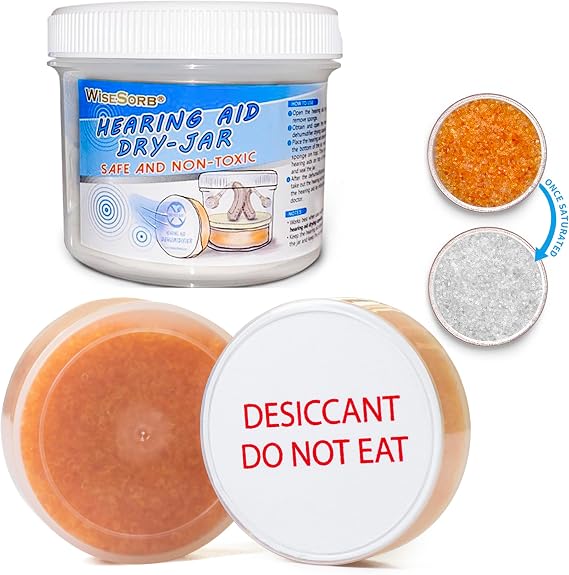 Wisesorb Hearing Aid Dryer, Hearing Aid Dehumidifier, Hearing Drying Jar and Dehumidifier Set (1 Container and 1pcs 30g Capsules)