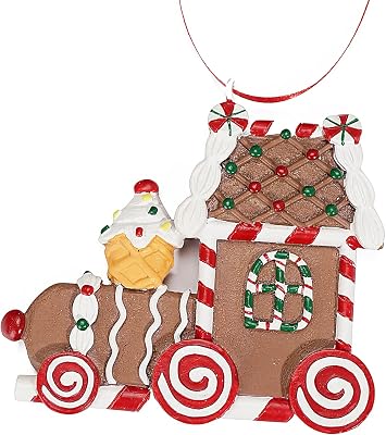 Gingerbread Man Statue Small Sculpture Hanging Ornament Custom Figurine Personalized Gift for People Christmas Tree Home Office Car Interior Garden Decor with String Locomotive