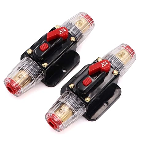 20A DC Circuit Breaker Manual Reset Inline Fuse Holder (2 Pack) | 12V-24V DC Push-Button Reset Replaces Blown Fuses for Car Audio, Trolling Motor, Marine & Solar Inverter, Panel Mount