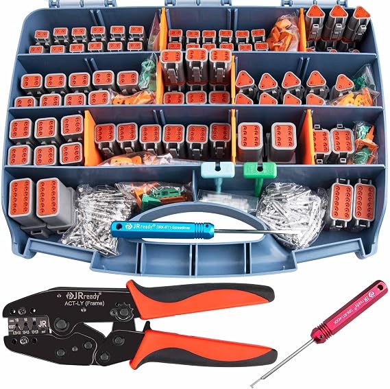 JRready ST6303 German DT Plug Kit 520 Pieces with Crimper ACT-LY-16DT 2 Pin Connectors 3 4 6 8 12 Pin with Size 16 Embossed Contacts Automotive Connector with Removal Tool