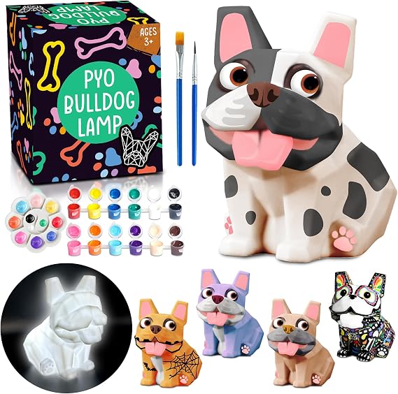 FUNZBO Paint Your Own Dog French Bulldog Lamp Kit - Arts and Crafts Supplies Painting for Kids Teens, DIY Night Light Dog Toy for Girl Boy 3 4 5 6 7 8 9 10 11 12 Birthday Gifts