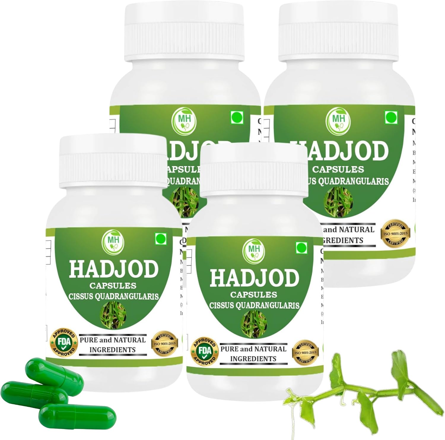 Hadjod Cissus Quadrangularis Capsules | 500mg | Pack of 60 x 4 | Ayurvedic Herbal Supplement | Vegan, Gluten-Free, GMP Certified | Plant-Based Wellness Support