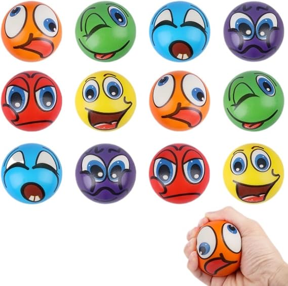 12pcs Funny Face Squeeze Stress Balls Soft Sensory Stress Ball Hand Exercise for Anxiety Fidget Tension Manage Anger Classroom Rewards Christmas Stocking Easter Egg Basket Stuffing Party Favors