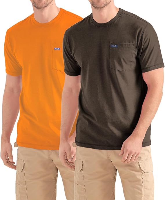 Wrangler Big and Tall T-Shirts for Men, 2 Pack Cotton Tee Chest Pocket