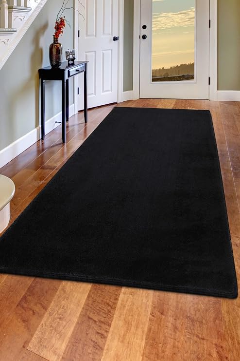 Siyah Post Dokuma Halı Peluş Yumuşacık Kaymaz Antibakteriye, Siyah-Lacivert, 80x150