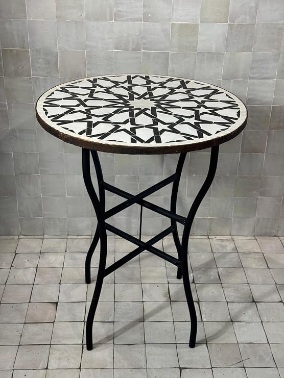 Moroccan Mosaic Tile Table with Foldable Base