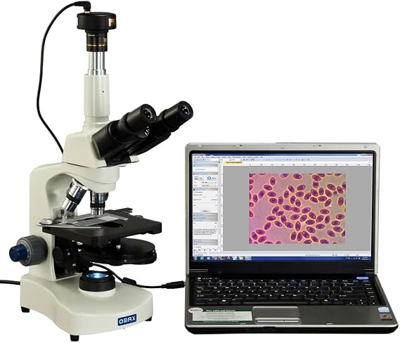OMAX M8311-PHB1-C100U 2000X Phase Contrast Trinocular Compound LED | 40X-2000X Magnification Range 10MP CMOS Sensor USB 2.0 Connectivity Compound Biological Microscope Built-In LED