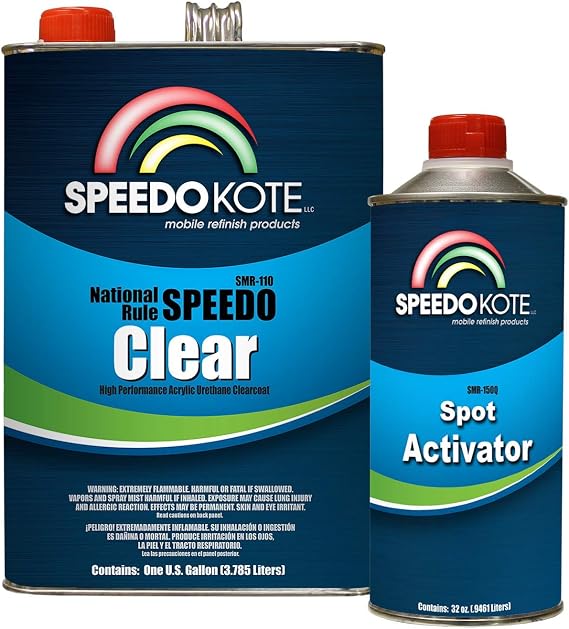 Speedokote SMR-110-M - Extremely Fast Dry Clear Coat, 20 minute buff, 4:1 mix Spot Clearcoat Gallon Kit with medium activator. For California, Delaware, or Maryland, order SMR-100