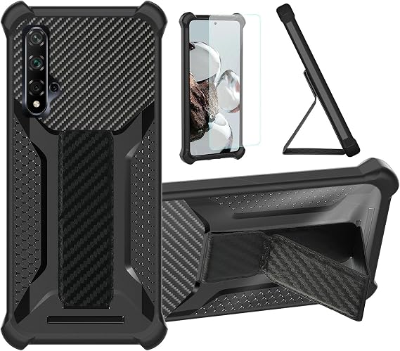 Aroepurt Case for Huawei NOVA 5T Phone Case Stand Cover [with Tempered Glass Screen Protector] Hybrid Case [Folding Support Magnetic] [Frosted Anti-Fingerprint] Black