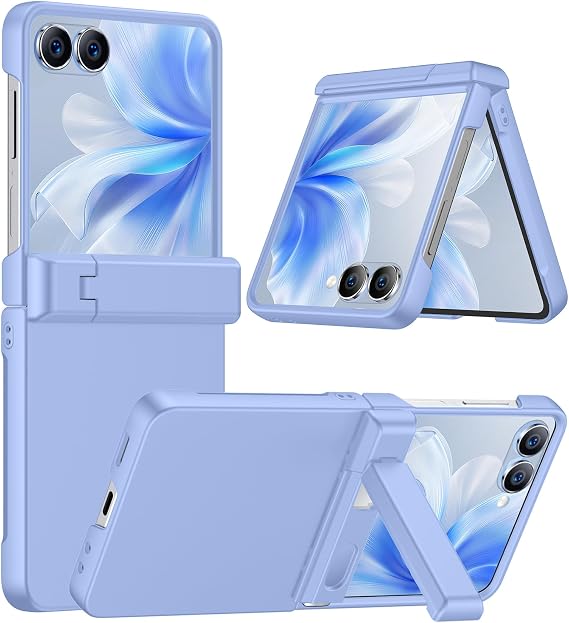 for Samsung Galaxy Z Flip 7 Case with [Built-in Front Screen Protector] [Kickstand][Hinge Protection][Hard PC] Ultra-Thin Shockproof Protective Phone Case for Galaxy Z Flip 7-LightBlue