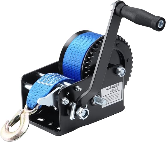 Boat Trailer Winch Hand Winch 3500lbs with 33ft (10m) Polyester Strap | Hand Crank Winch, Two Way Ratchet Boat Winch for Trailer Truck ATV Boat