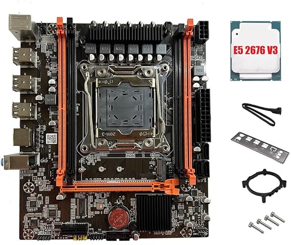 X99E Motherboard+E5 2676 V3 CPU Dual Channel Supports 4XDDR4 RECC RAM PCIE X16 NVMe Gigabit LAN Card Computer Motherboard Desktop Motherboard