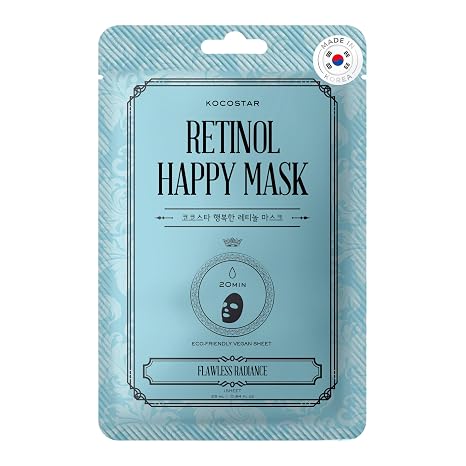 KOCOSTAR Retinol Happy Mask - Anti-Ageing Korean Face Mask Sheet Mask - Face Mask Women with Retinol Vitamin A - Cloth Masks Face without Rinse - Masks Beauty Cloth Mask (1 Sheet)