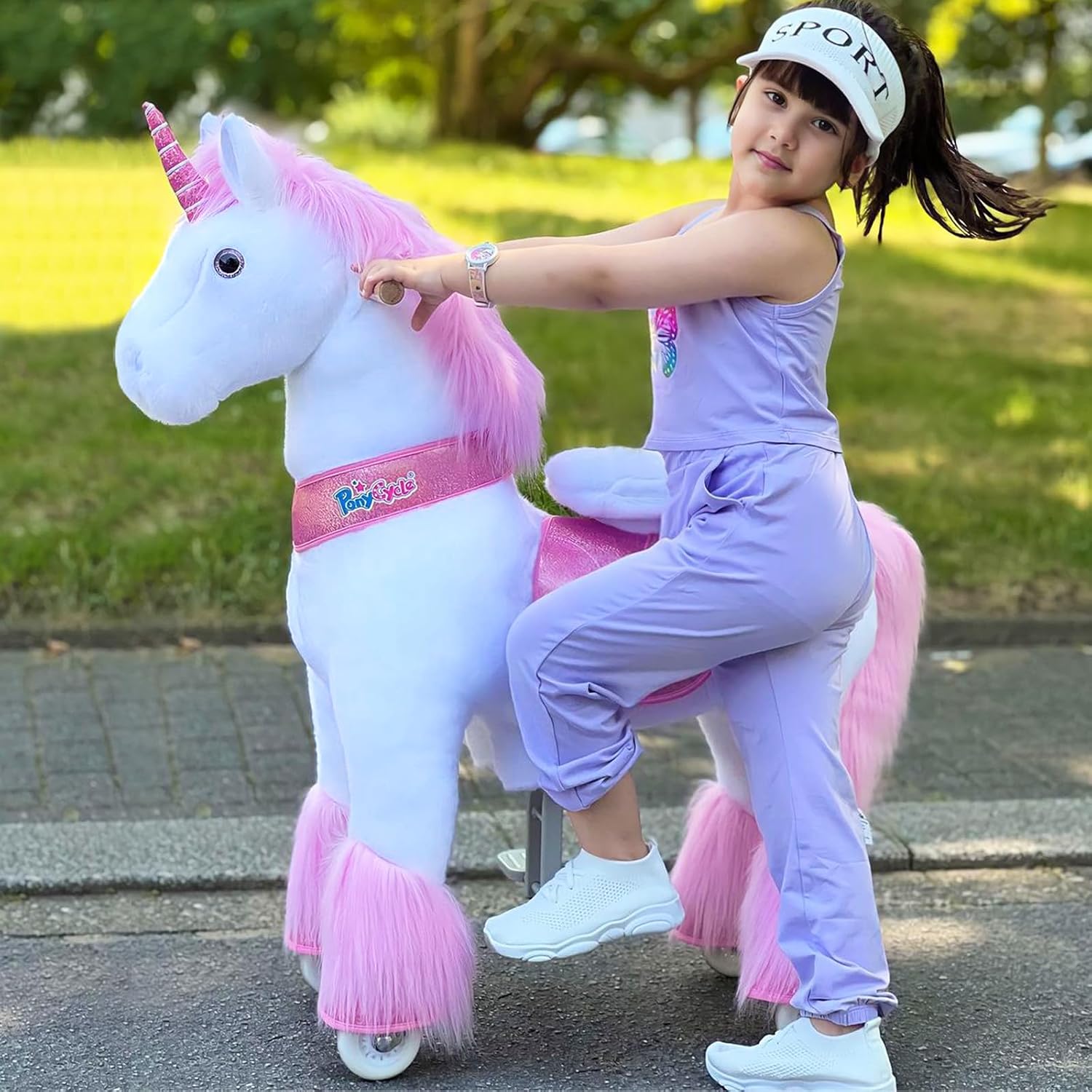 PonyCycle Ride on Pink Unicorn Horse Toys Ride on Toys for Kids 4-8 Year Old Riding Unicorn for Toddlers Size 4 Outdoor Indoor Ride on Animal with Music Sounds Birthday Gifts Ux402