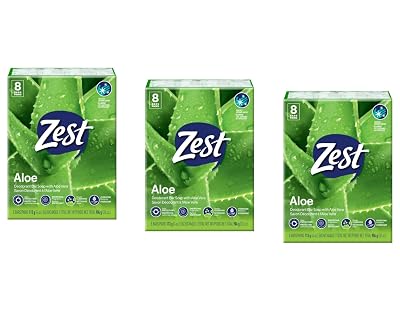 Zest Aloe Deodorant Bar Soap with Aloe Vera, 8 ct, 4 oz Each Pack of 3