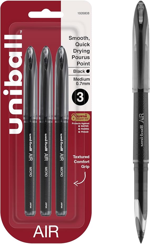 uniball Air Porous Point Pens, Medium Point (0.7mm), Black, 3 Pack