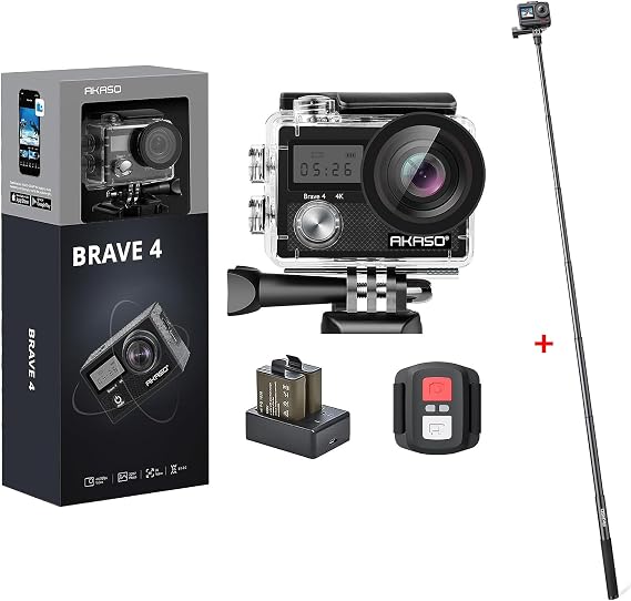 AKASO Brave 4 Action Camera with a 1.2M Selfie Stick and a Tripod Bundle