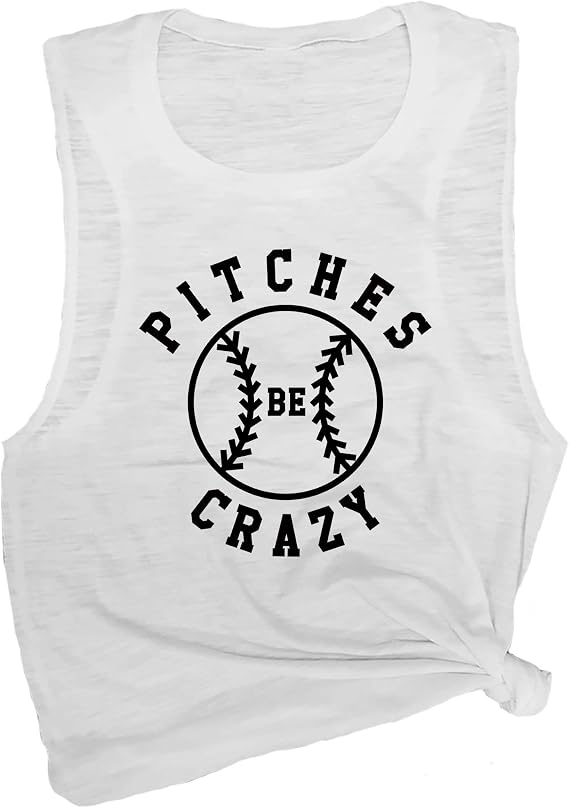 Pitches Be Crazy Baseball Workout Muscle Tee White