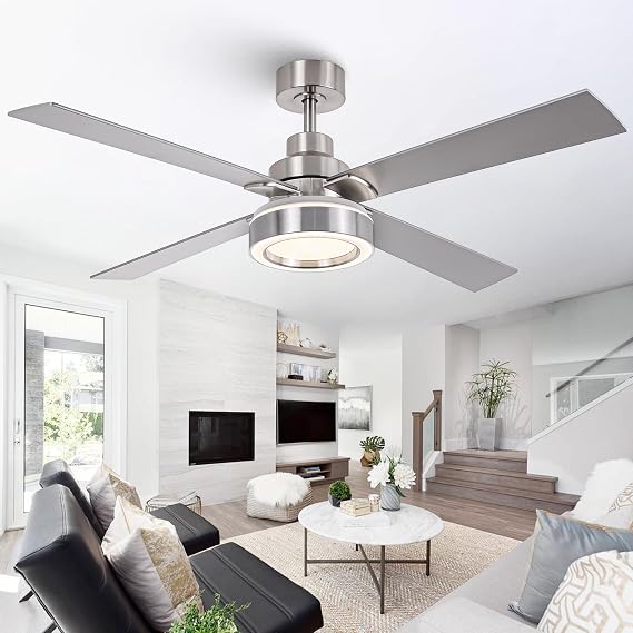 52 Inch Nickel Ceiling Fans with Lights and Remote,Modern Style
