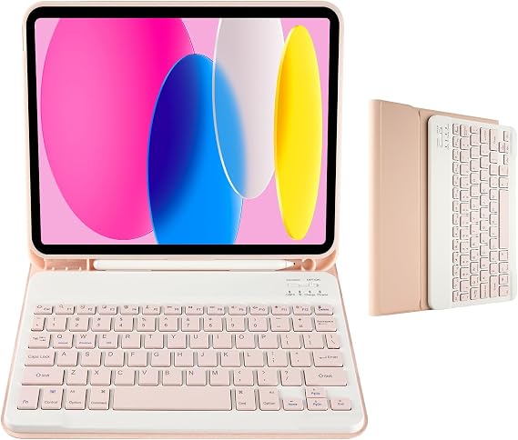 Keyboard Case Compatible with iPad A16 11 inch 2025 (A3354/A3355/A3356), iPad 10th Generation 10.9 inch 2022 (A2696/A2757/A2777), Detachable Bluetooth US Layout Keyboard Case