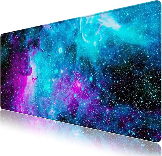 Extended Gaming Mouse Pad Mat Large Desk Mat Non Slip Rubber Base Computer Desktop Laptop Keyboard Mouse Mat with Stitched Edges, 35.1 x 15.75 in Long XXL Waterproof Mousepad for Work Game, Galaxy