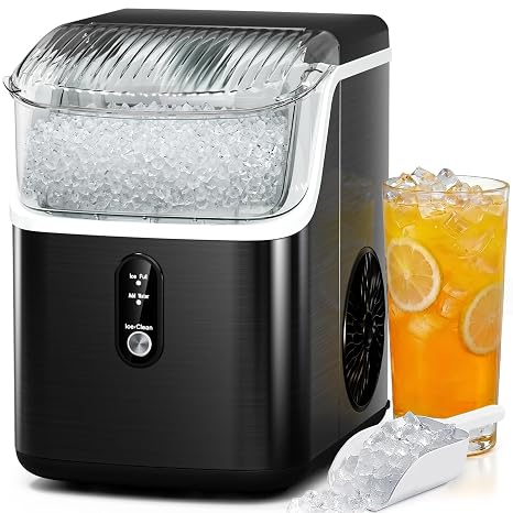 Antarctic Star Nugget Ice Makers Countertop with Self-Cleaning, 35lbs/24H, Portable Sonic Ice Maker Machine with Handle/Basket/Scoop for Home, Kitchen, Office, Camping(Black)