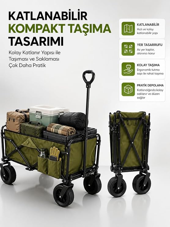 130 KG Taşıma Kapasiteli Katlanabilir Wagon Taşıma Arabası