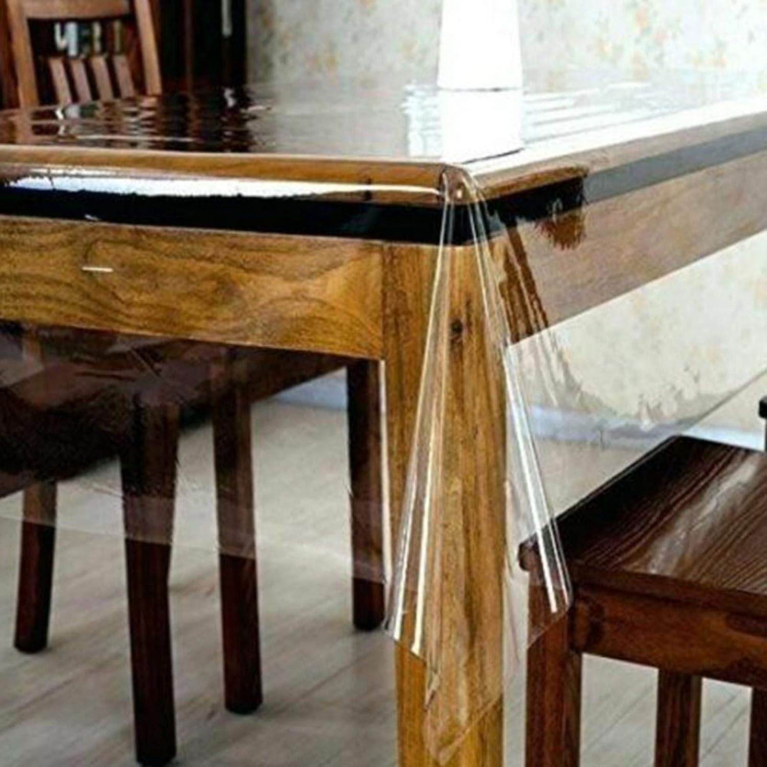 Clear PVC Table Protector, Transparent Table Cloth, Transparent Table Mat, Rectangle Waterproof Oilproof Table Cover for Home Dining Room size:152x218CM