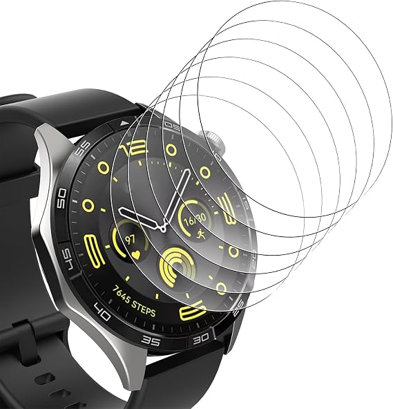 6Pcs Screen Protector Compatible with Huawei Watch GT 7/6/ 6 pro/ 5 46mm / G T 5 Pro 46mm/G T 4 46 mm, Tempered Glass Screen Protector, HD Clear, 9H Hardness, Anti-scratch Protection Film
